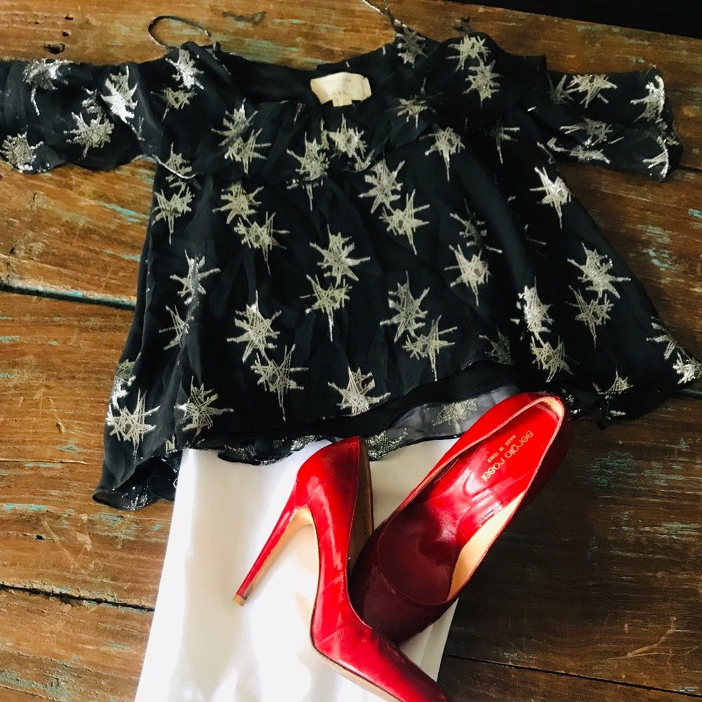 Nicole Miller cold shoulder black blouse